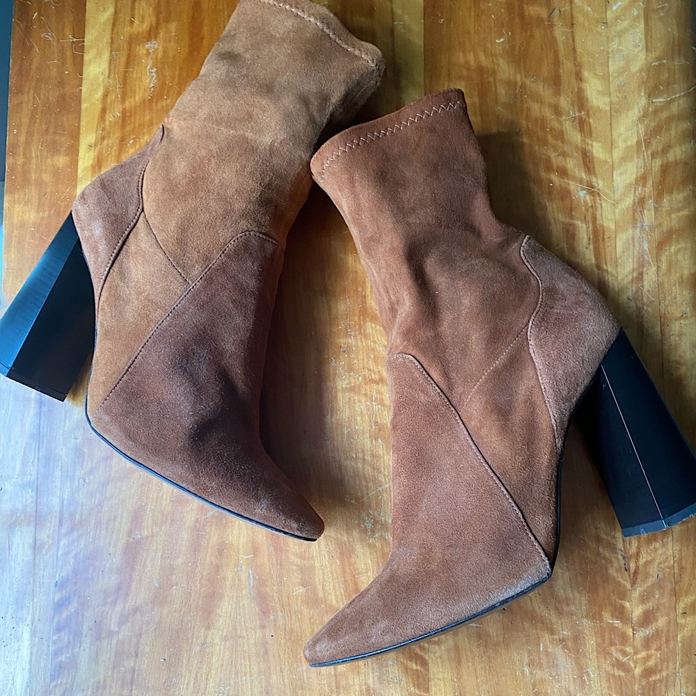 Zara Camel Faux Suede Sock Chunky Boots